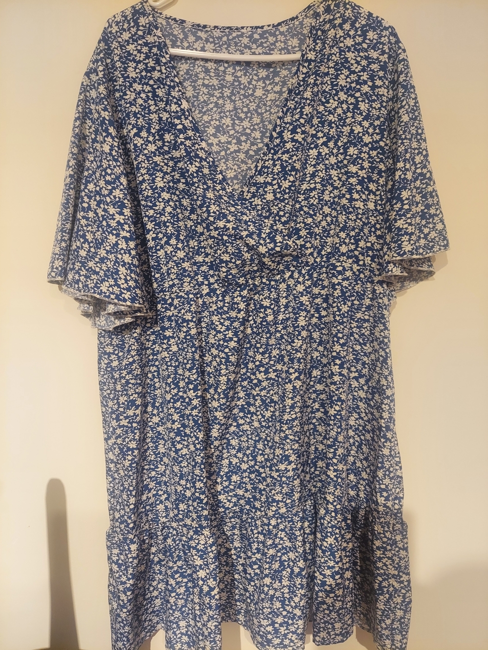 Blue Floral Midi Dress with V-Neck